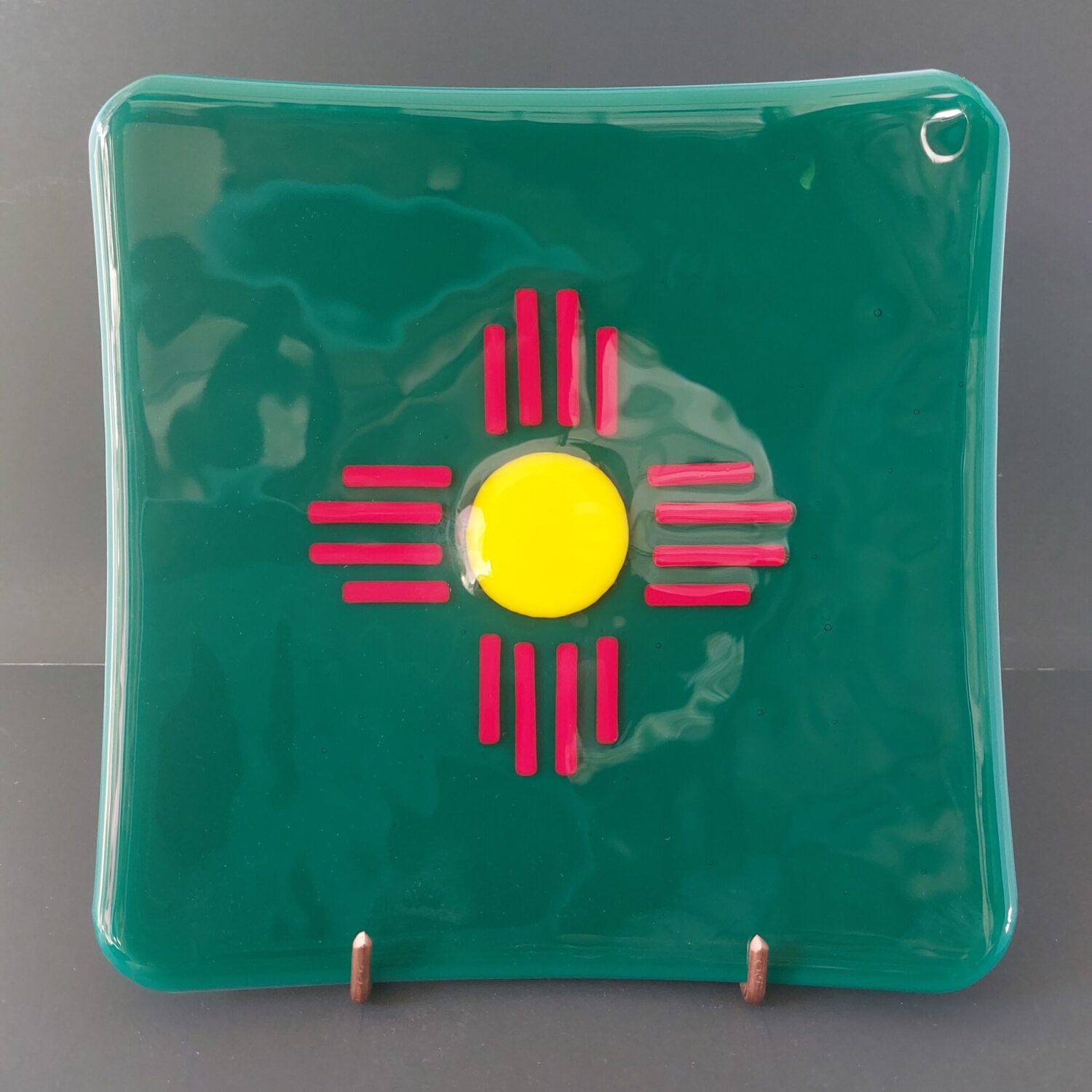 Teal Zia plate, 8" x 8"