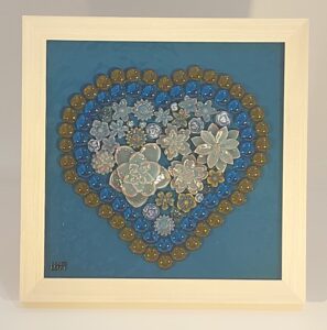 Amber Succulent Heart on  Blue - 12" x 12" framed - $180