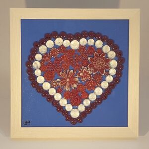 Red Succulent Hear on Blue - 12" x 12" framed - $180